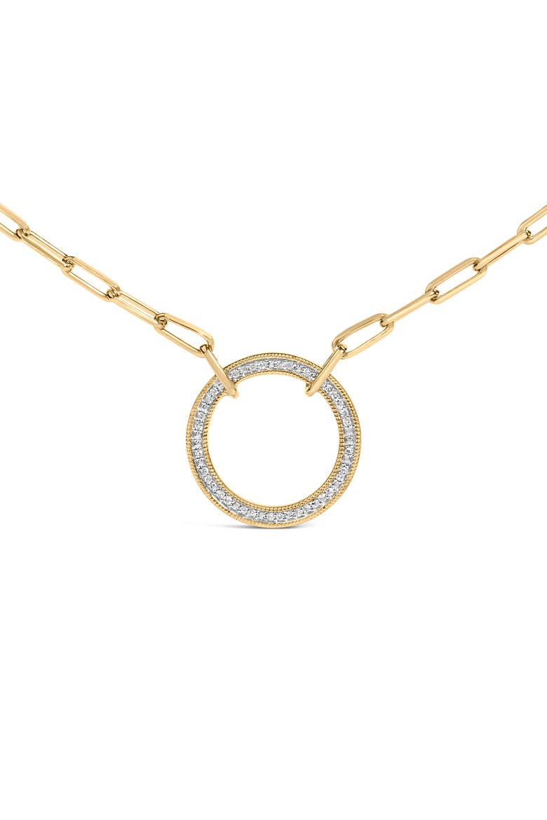 Gold Vermeil 1/10 Cttw Diamond Paperclip Chain Circle Pendant Necklace, Alternate, color, Silver