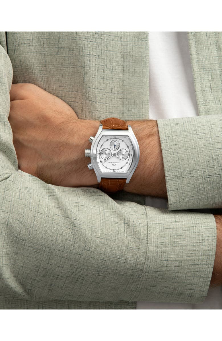 PORSAMO BLEU Roman Chronograph Croc Embossed Leather Strap Watch, 42mm, Alternate, color, Brown