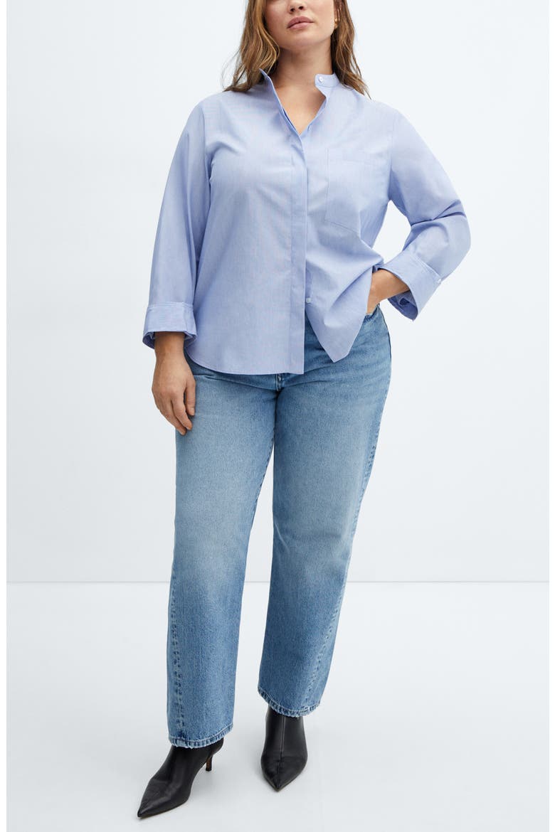 Band Collar Cotton Shirt, Alternate, color, BLUE