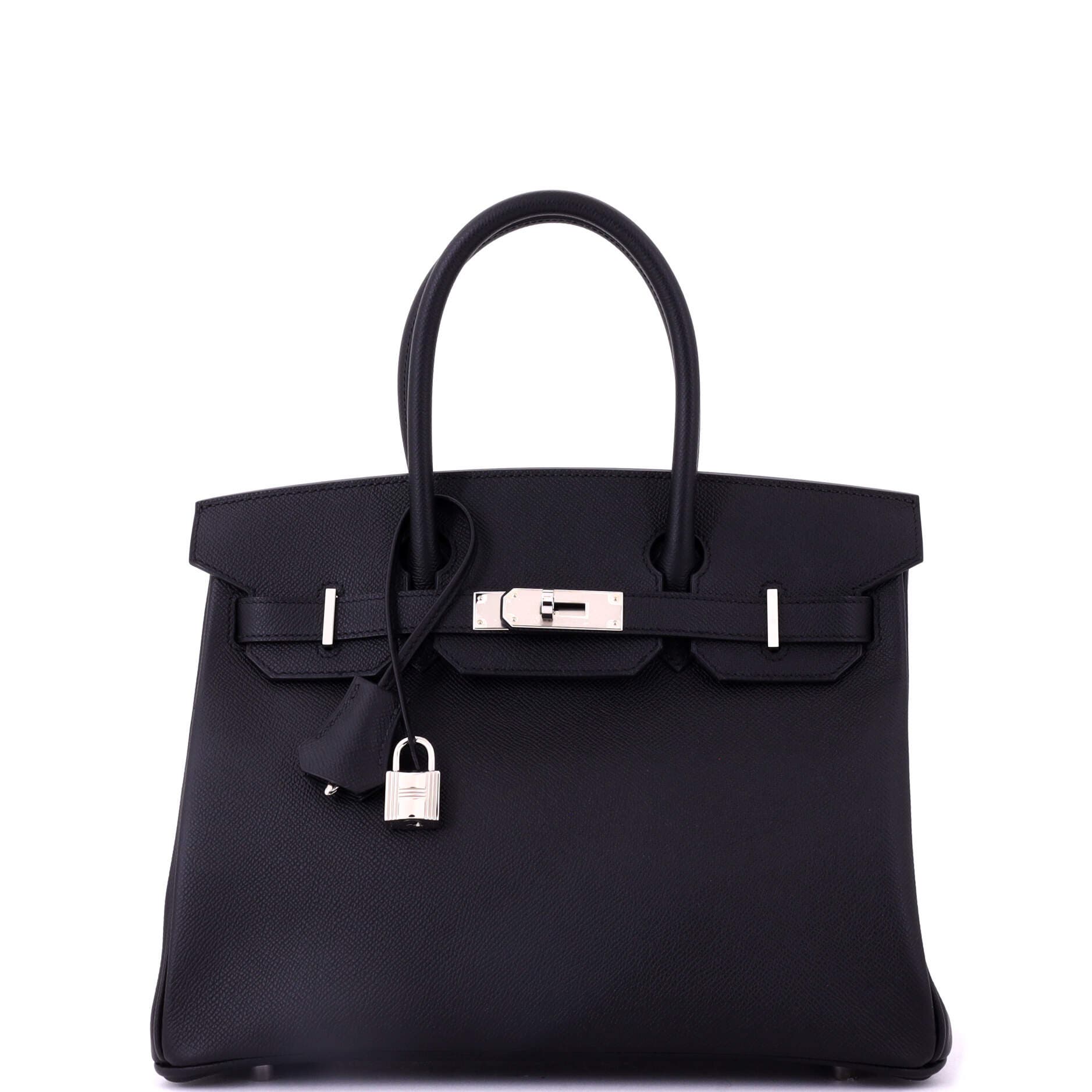 Pre-Owned Hermes Birkin Handbag Black Epsom with Palladium Hardware 30, Main, color, Noir