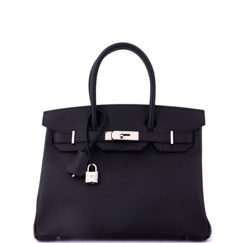 Birkin Handbag Black Epsom with Palladium Hardware 30