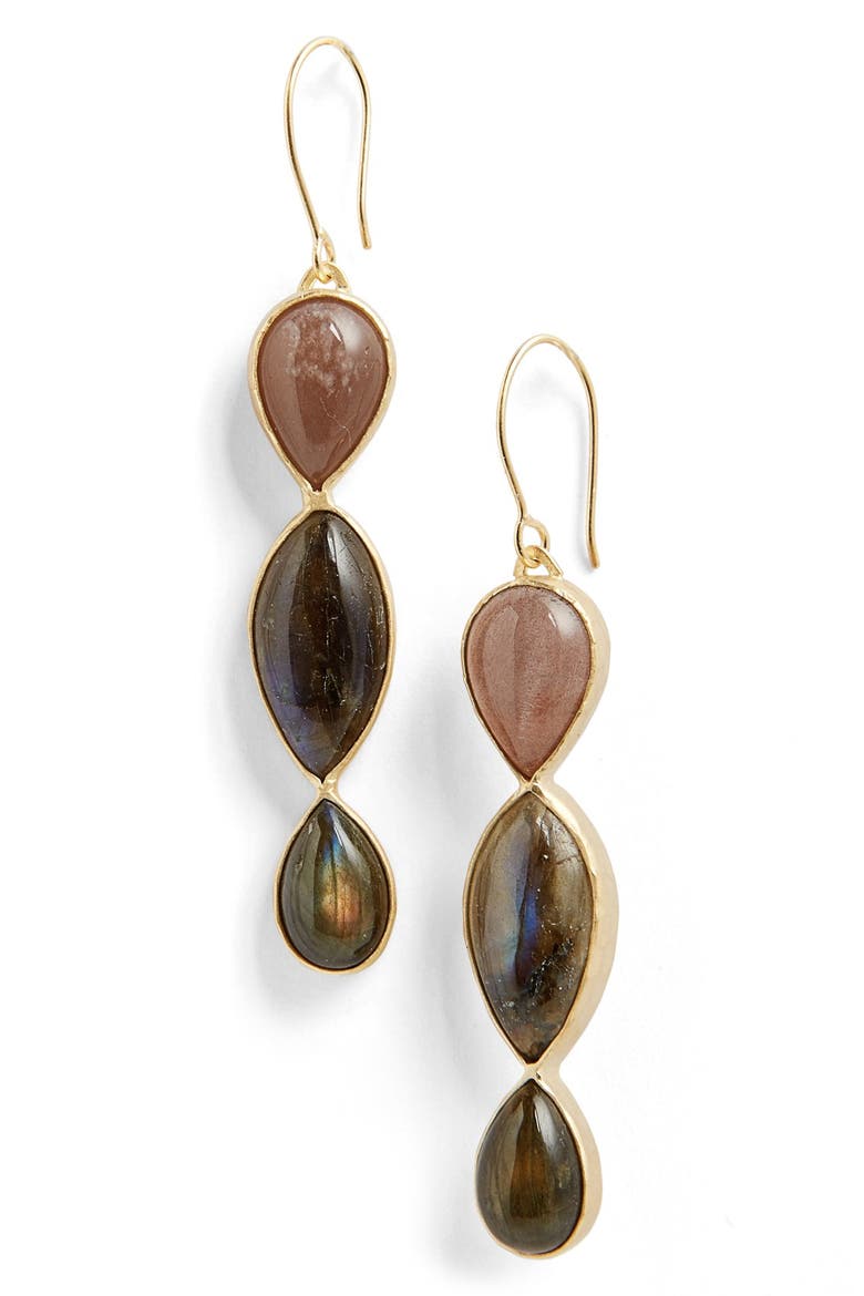 Triple Drop Stone Earrings, Main, color, TIGERS EYE/ LABRADORITE
