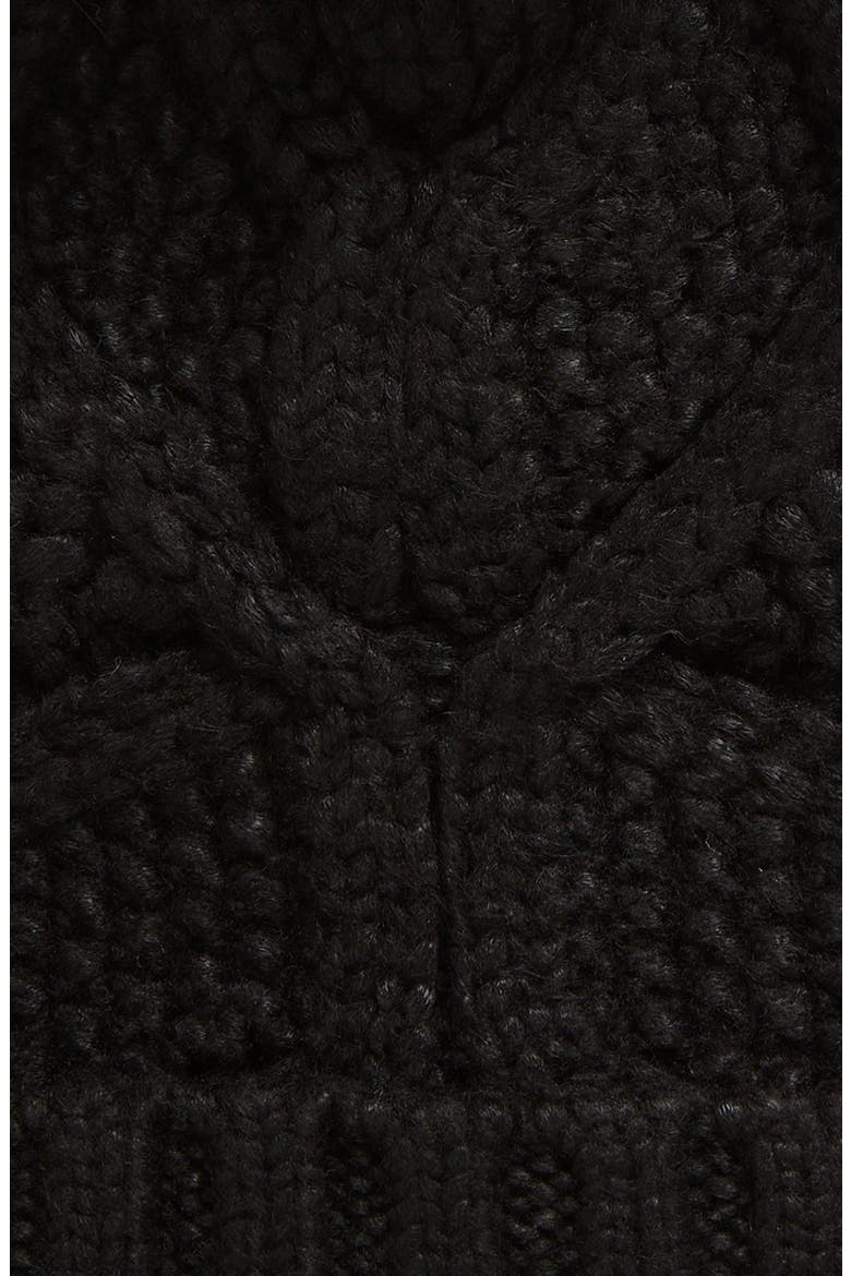 Faux Fur Pompom Cable Knit Beanie, Alternate, color, BLACK