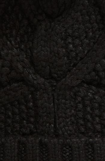 Faux Fur Pompom Cable Knit Beanie