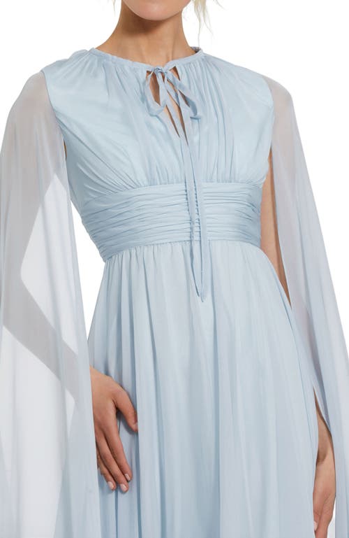 Mac Duggal Chiffon Cape Sleeve Midi Dress With Keyhole In Powder Blue