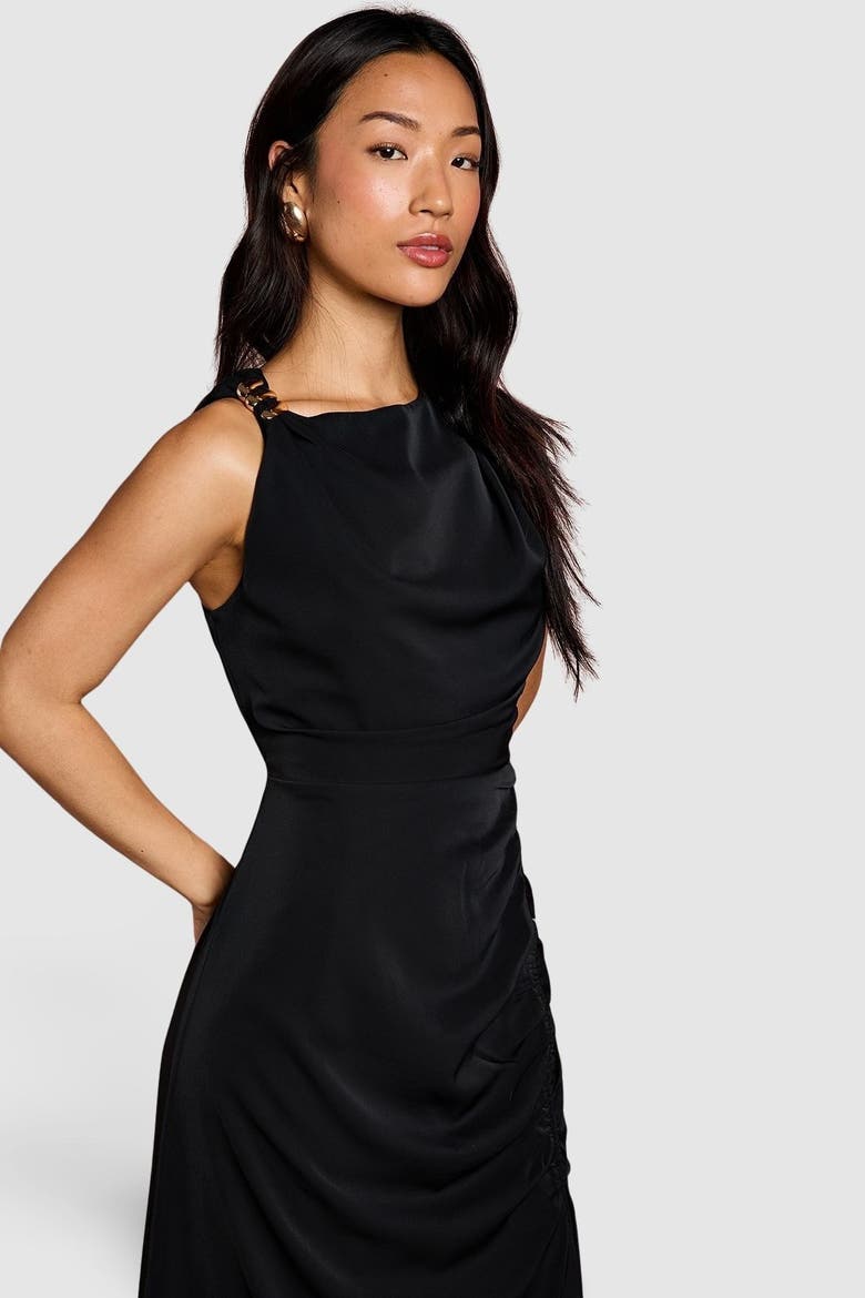 Ruched Side Split Maxi Dress, Alternate, color, Black