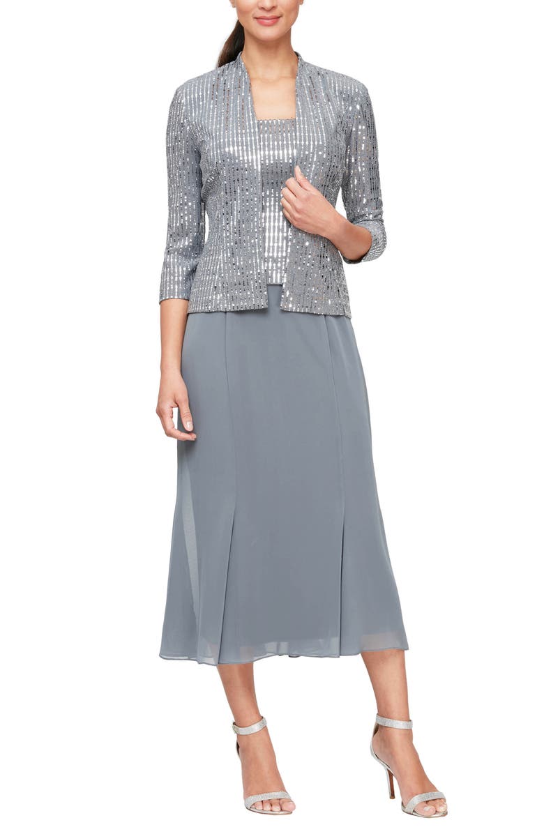 Alex Evenings Two-Piece Sequin & Chiffon Dress with Jacket, Alternate, color, 