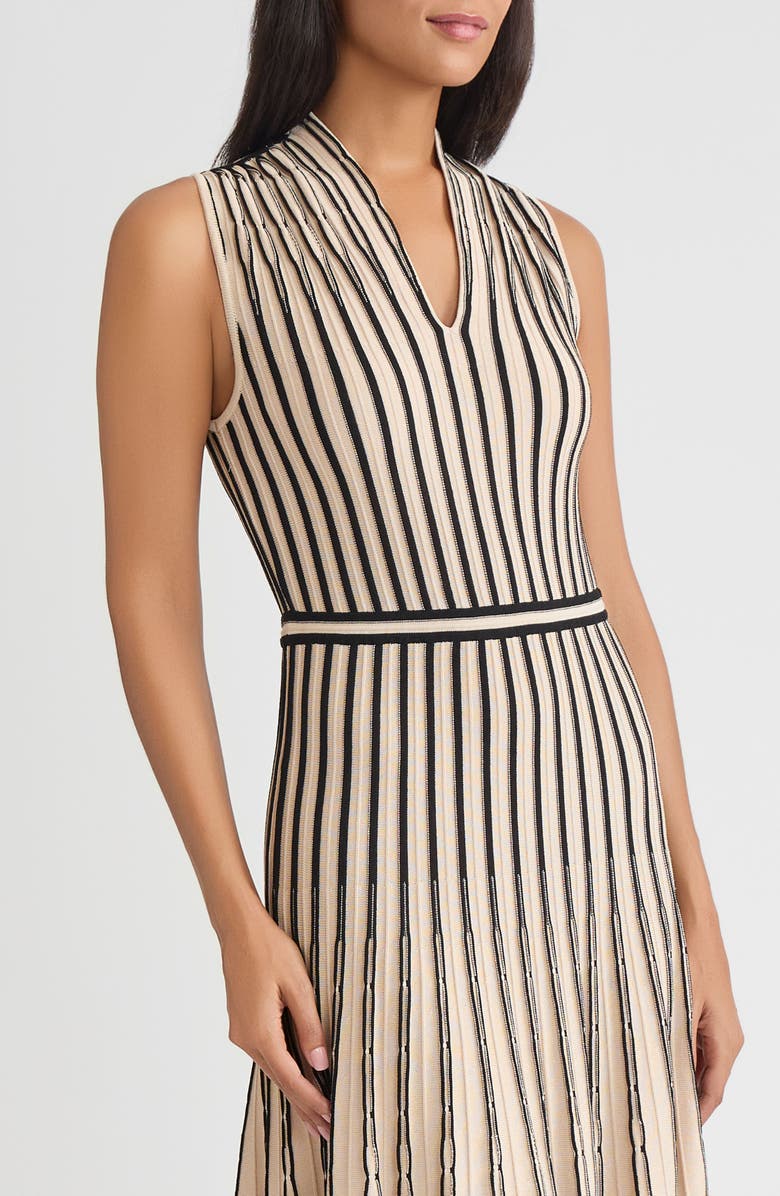 Misook Fit & Flare Sleeveless Striped Soft Ribbed Knit Dress, Alternate, color, Biscotti/Black