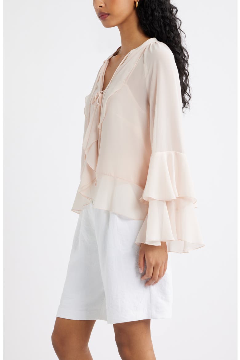 Chiffon Ruffle Trim Top, Alternate, color, PINK PEONY BUD