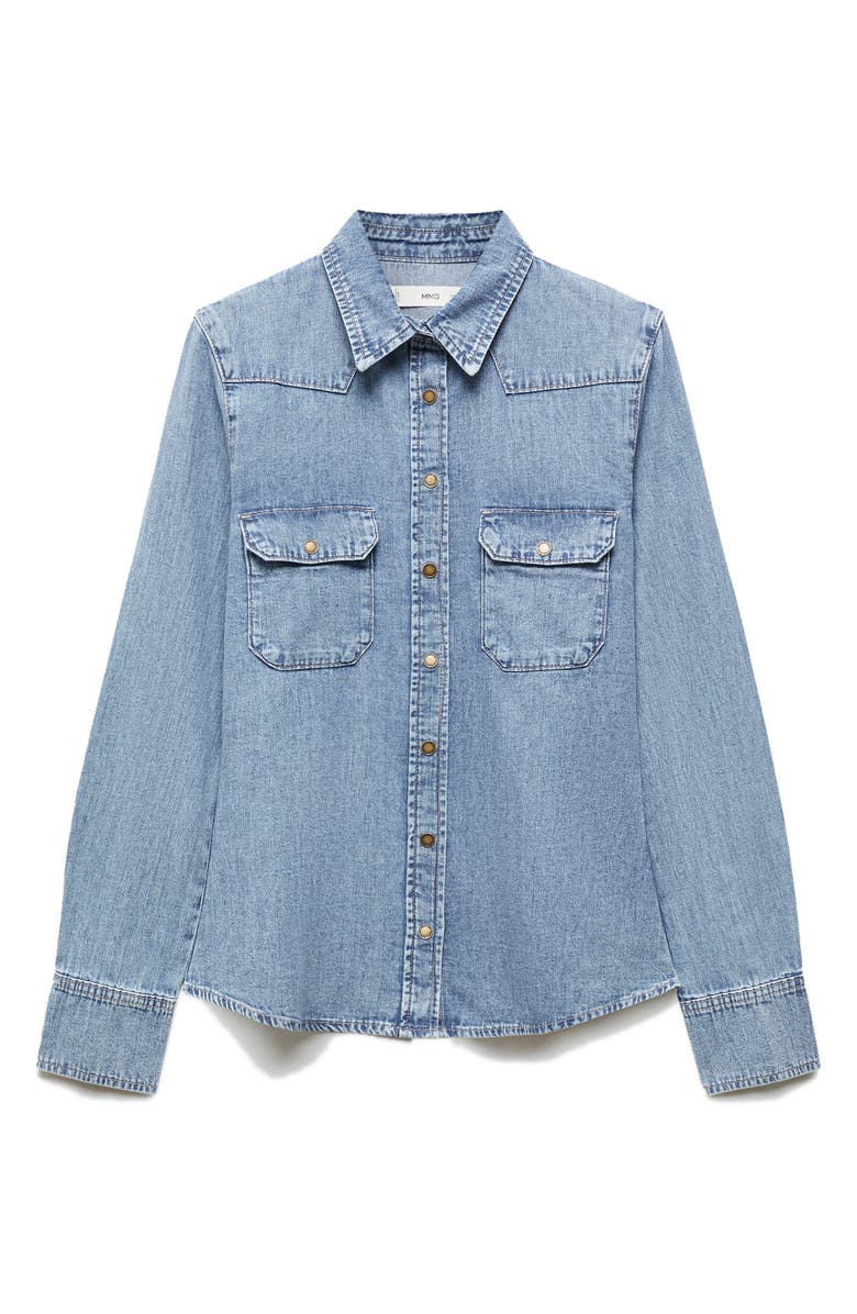 MANGO Western Denim Snap-Up Shirt, Alternate, color, 