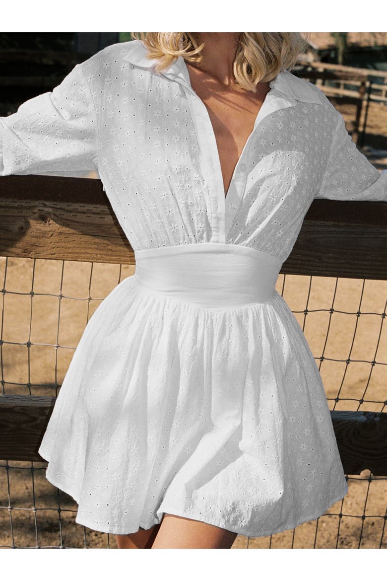 Gabriella Cotton Eyelet Button Up Long Sleeve Shirt Dress, Alternate, color, White