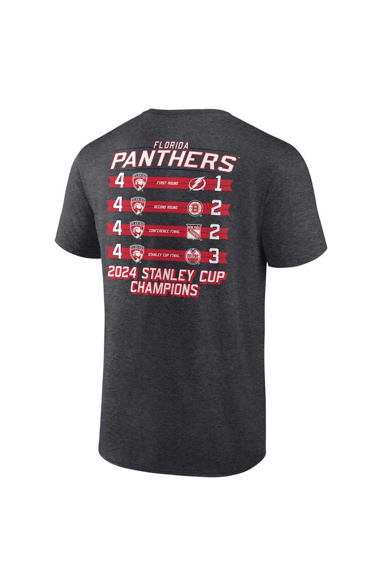 FANATICS Men's Fanatics Heather Charcoal Florida Panthers 2024 Stanley Cup Champions Schedule T-Shirt, Alternate, color,