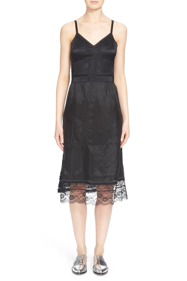 Lace Trim Slipdress, Main, color, BLACK