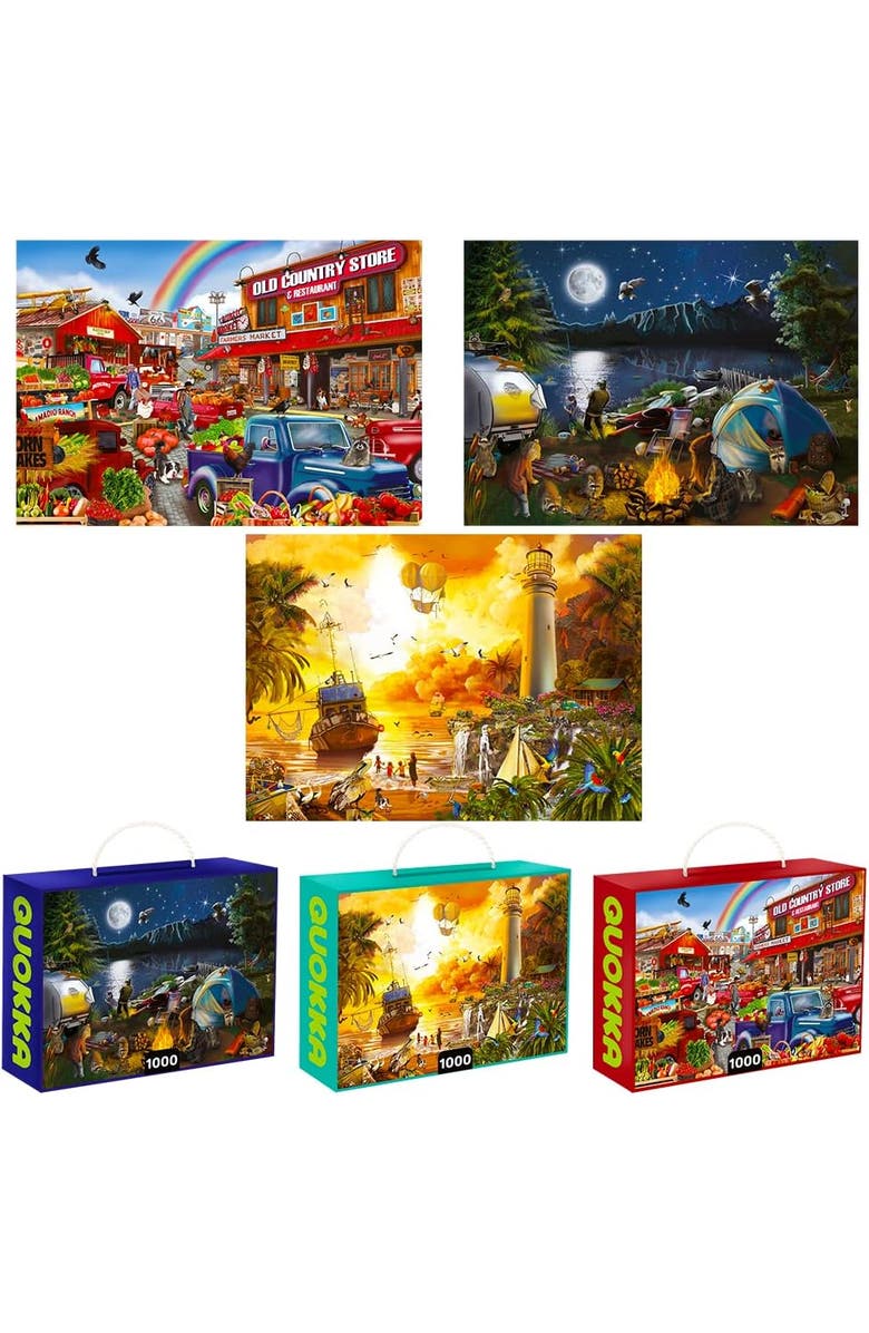 Quokka 1000-Piece Jigsaw Puzzle Collection for Adults - Travel, Animal and Fantasy Themes, Alternate, color, 3 Set Campfire