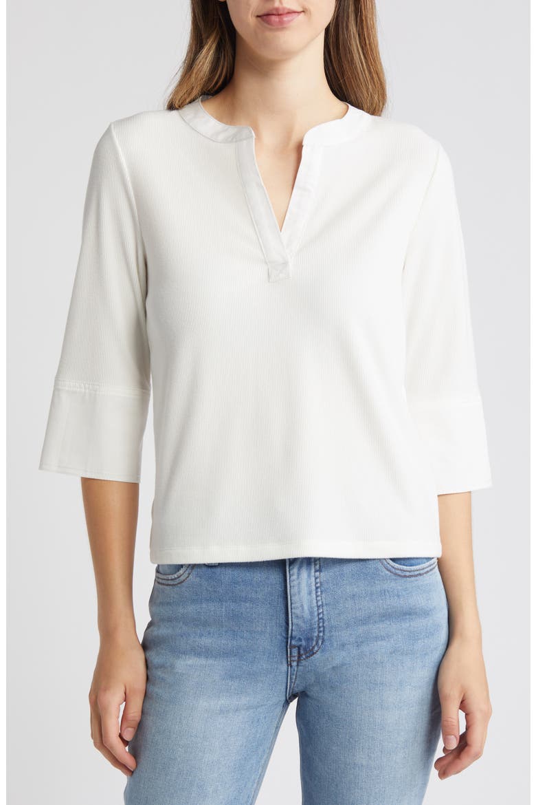 Split Neck Top, Main, color, OFF WHITE