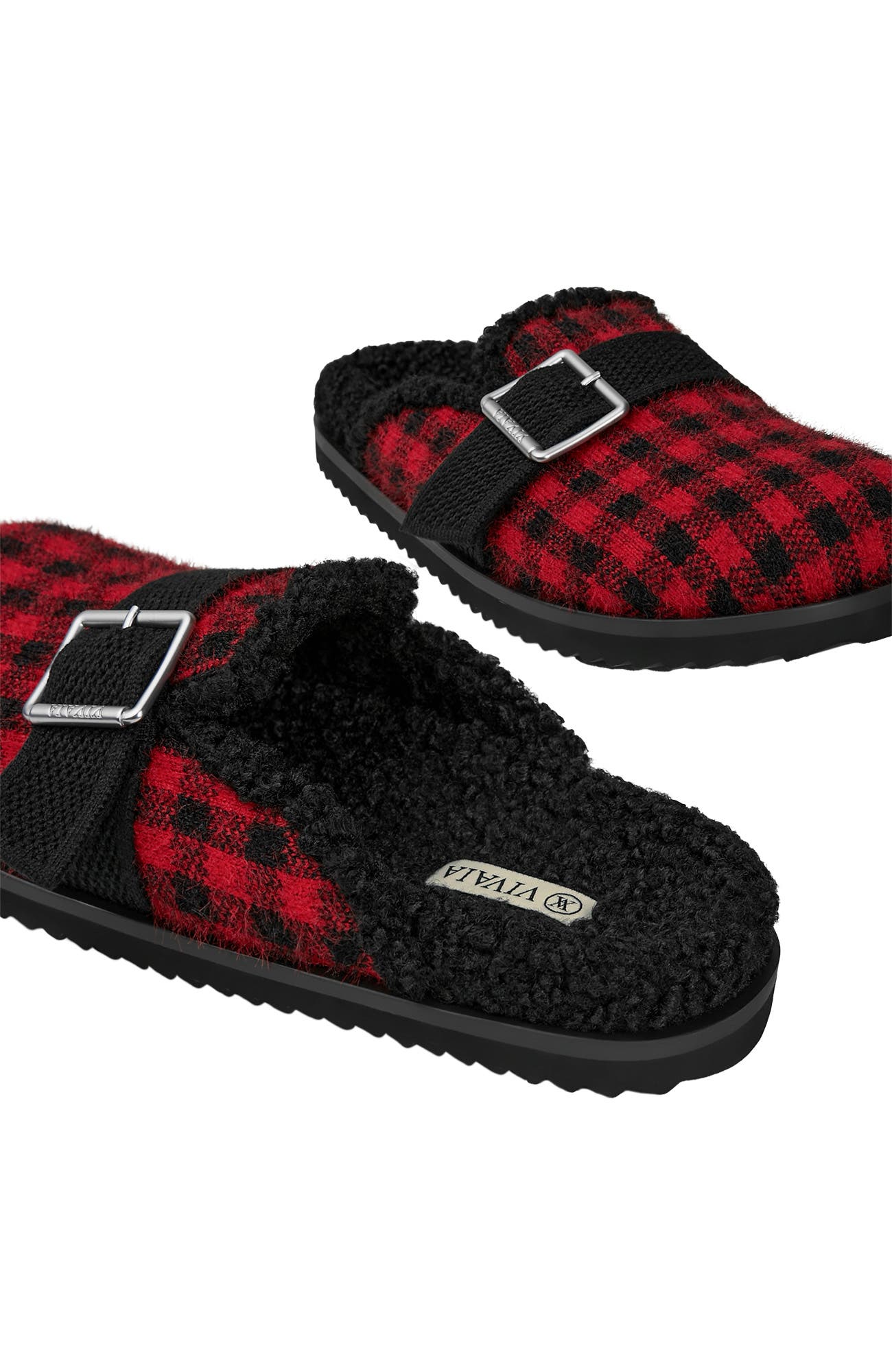 VIVAIA Round-Toe Wool Slippers, Alternate, color, Ruby Red Plaid