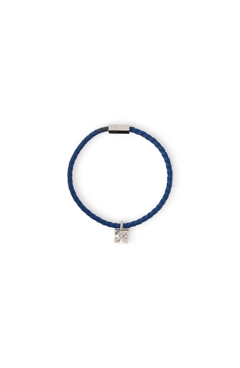 OFF WHITE Men's Arrow Blue Leather Bracelet, Main, color, Silver