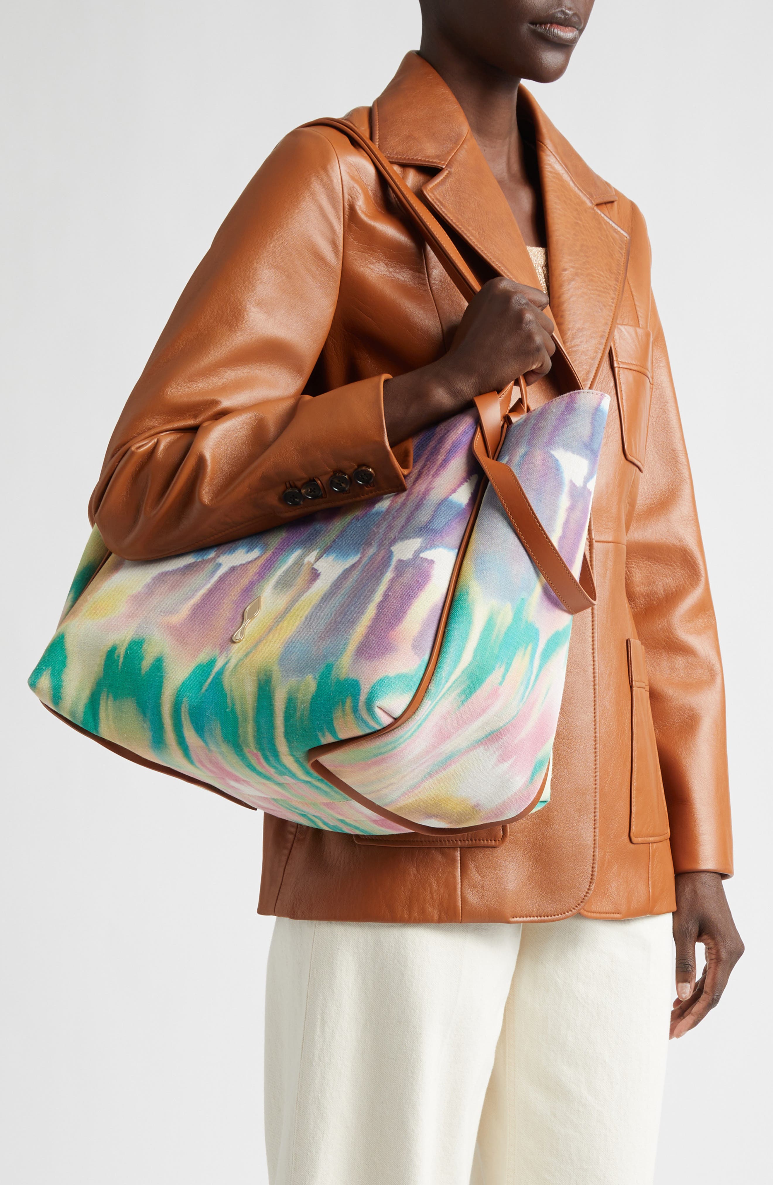 Large Bettina Tie Dye Canvas Tote, Alternate, color, M862 MULTI/ CUOIO