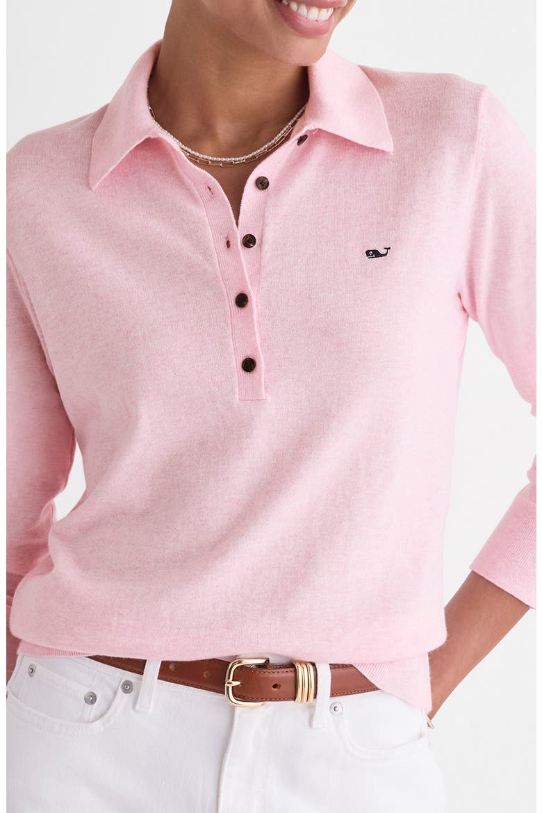 Cotton and Cashmere Polo Sweater, Main, color, PINK DRINK HEATHER
