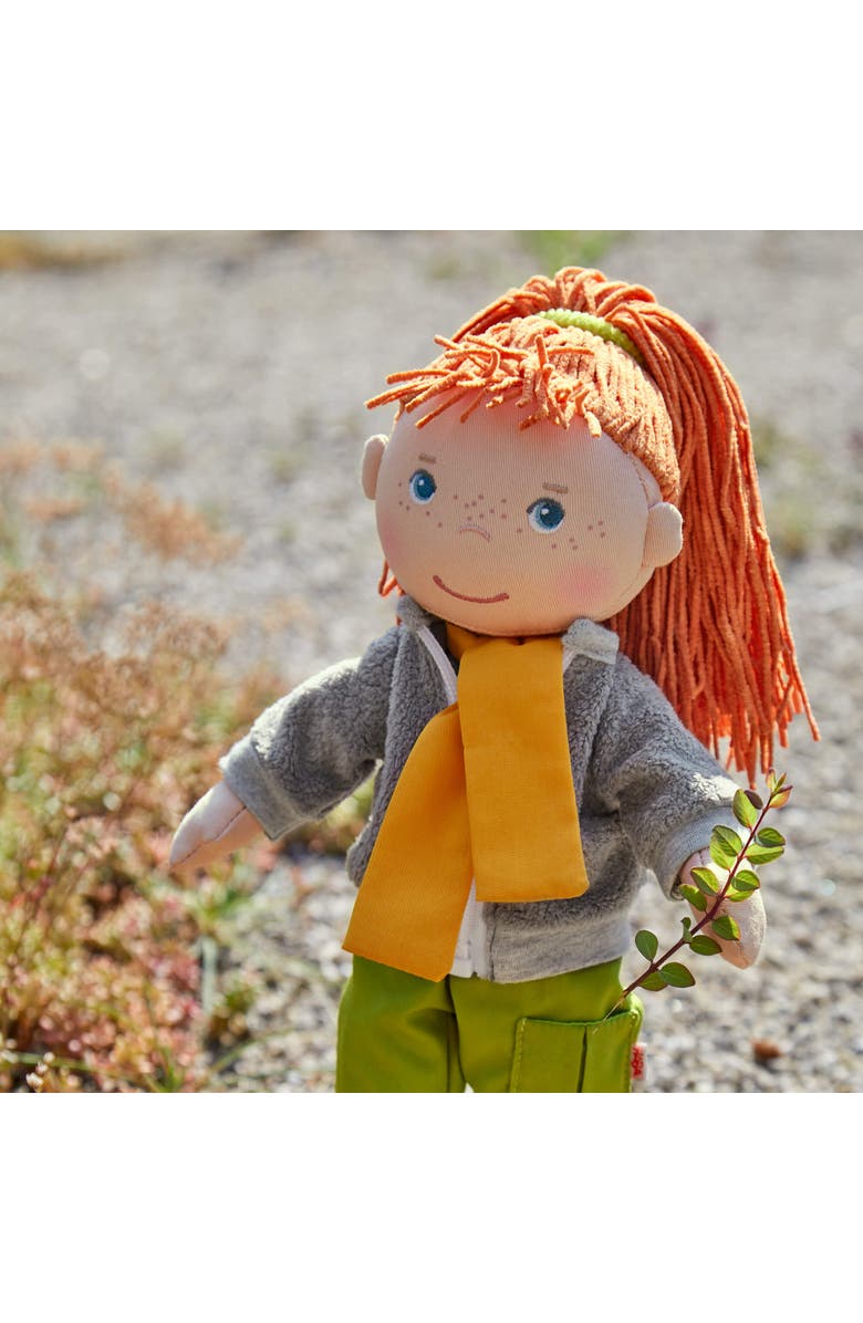 HABA 12" Soft Doll Soley with Red Hair and Embroidered Face, Machine Washable Baby Doll with Clothes and Baby Dolls for 18 months and up, Alternate, color, Green Multi