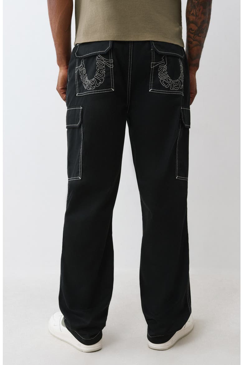 Straight Leg Contrast Stitch Cargo Pants, Alternate, color, JET BLACK