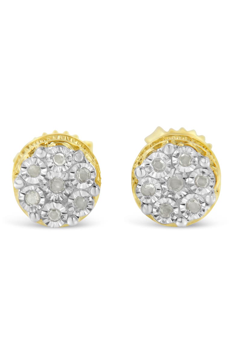 10K Yellow Gold over Silver 1/7 Ctw Diamond Floral Cluster Stud Earrings, Main, color, Yellow