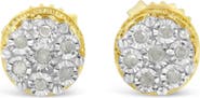 Haus of Brilliance 10K Yellow Gold over Silver 1/7 Ctw Diamond Floral Cluster Stud Earrings