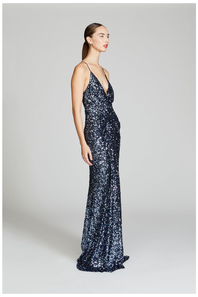 Manon Sequins Gown, Alternate, color, Indigo Confetti
