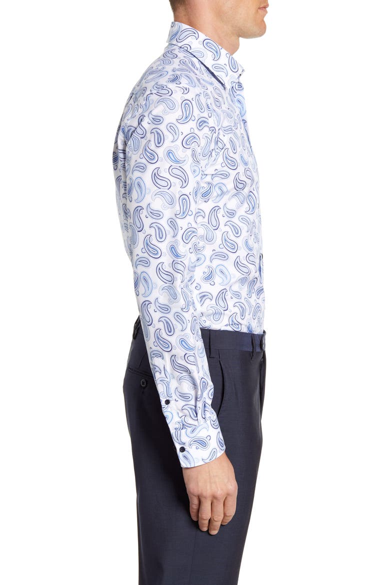 Trim Fit Paisley Dress Shirt, Alternate, color, WHITE/ BLUE