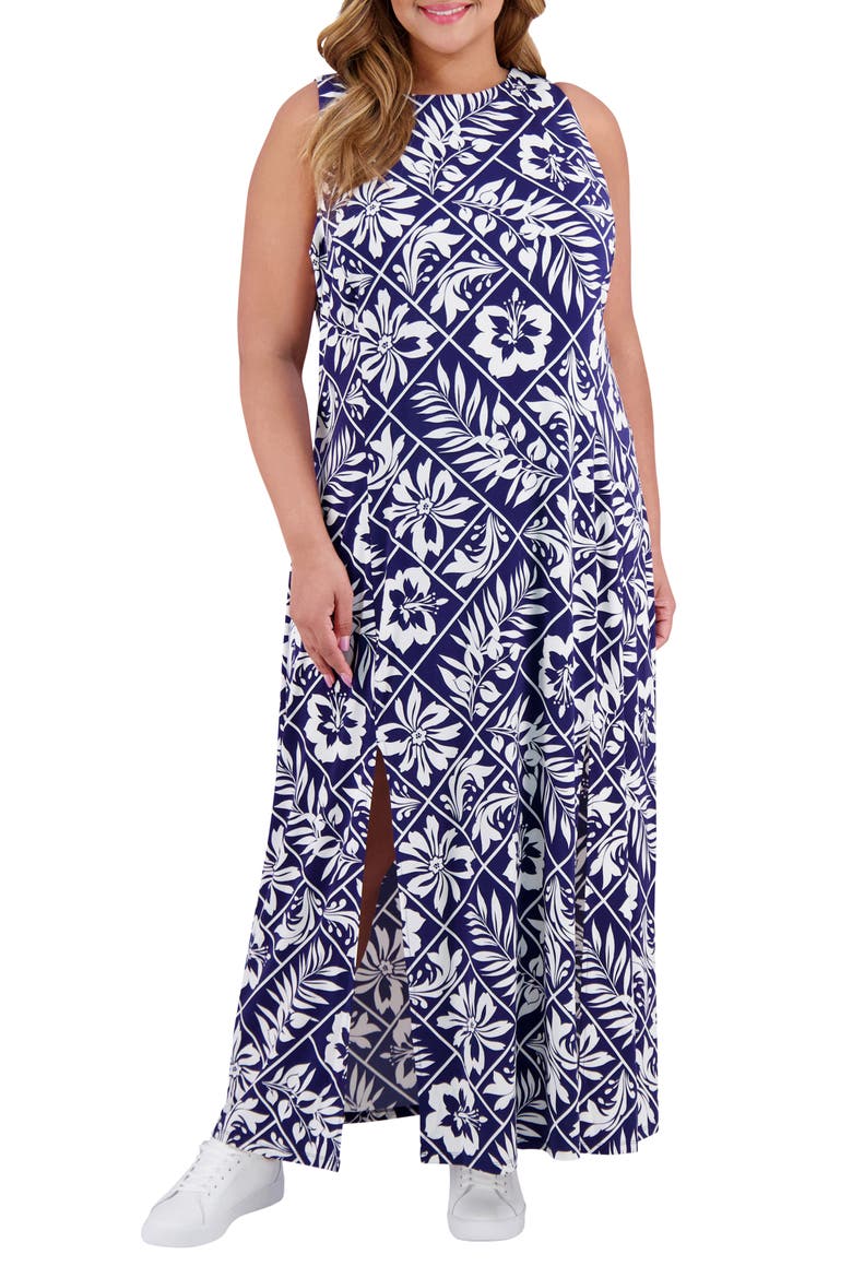Carwash Maxi Dress, Main, color, NAVY/ SOFT WHITE