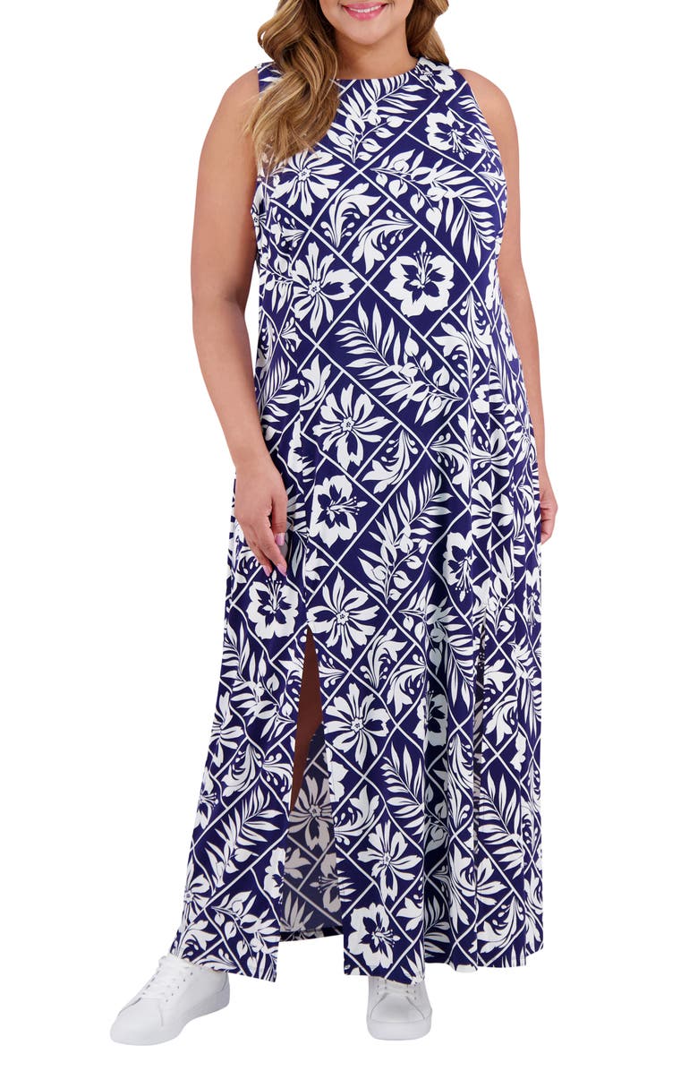 London Times Carwash Maxi Dress, Main, color, Navy/ Soft White