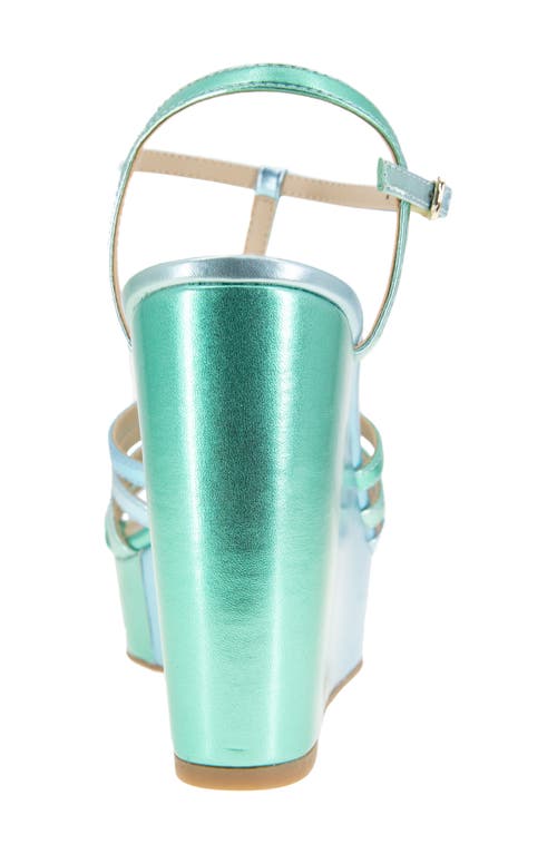 Kenneth Cole Celia Ankle Strap Platform Wedge Sandal In Blue/green Pu