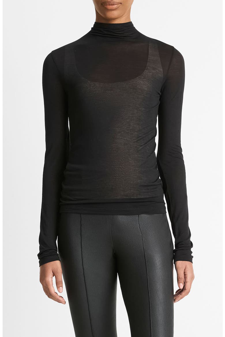 Sheer Long Sleeve Top, Main, color, BLACK