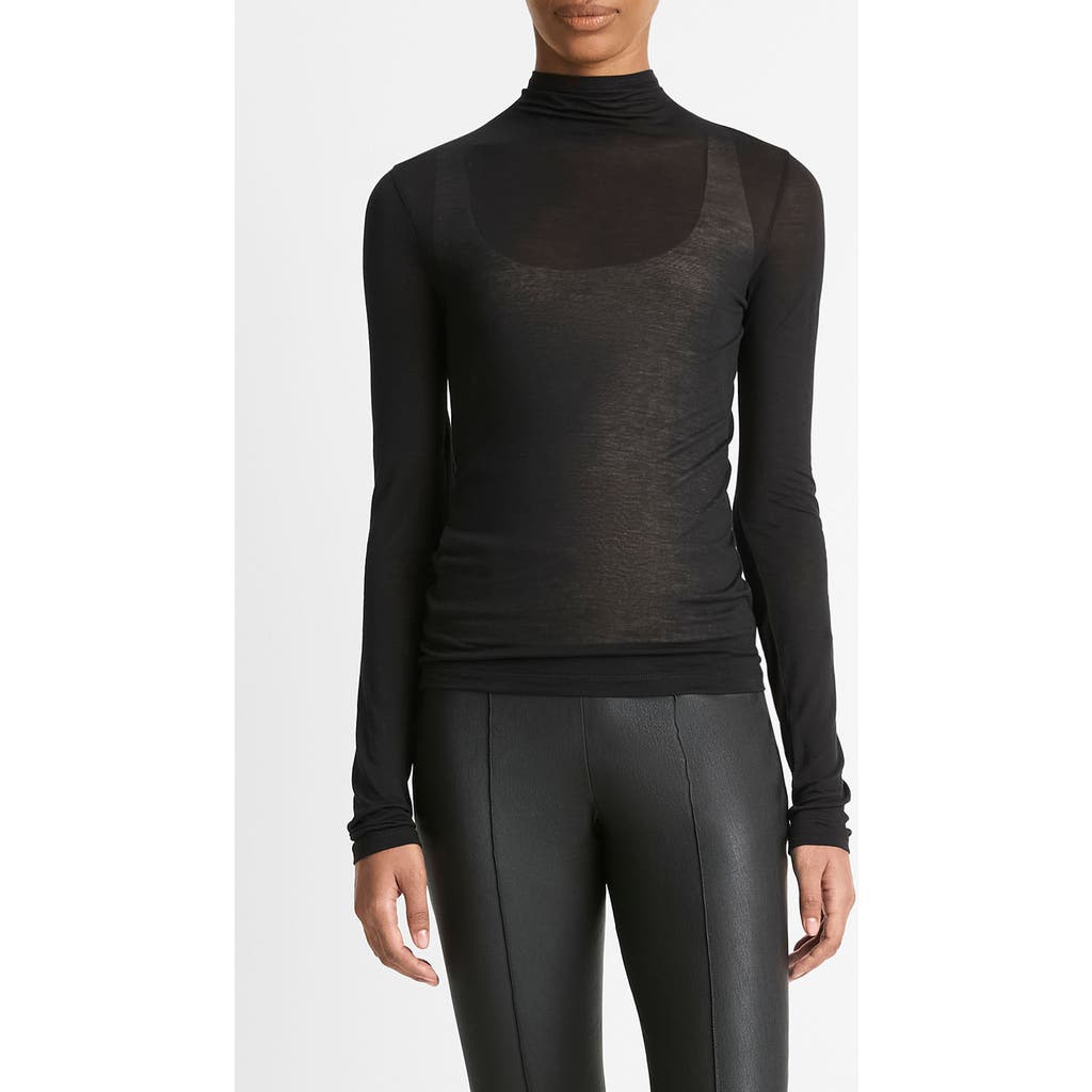 Vince Sheer Long Sleeve Top In Black