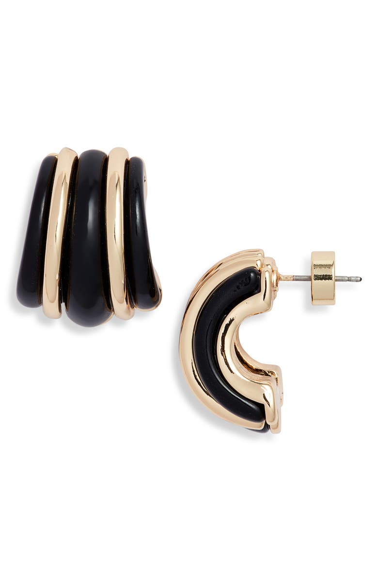 Nordstrom Curved Enamel Hoop Earrings, Main, color, Black- Gold