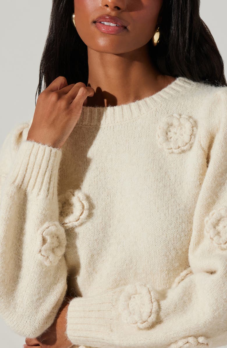 ASTR the Label Wilessa Floral Appliqué Sweater, Alternate, color, Cream