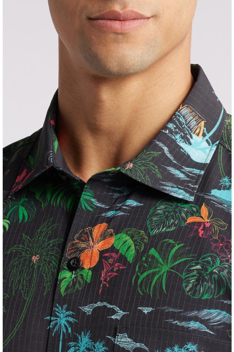 Bahama Coast Neon Shores IslandZone® Short Sleeve Performance Button-Up Shirt, Alternate, color, BLACK