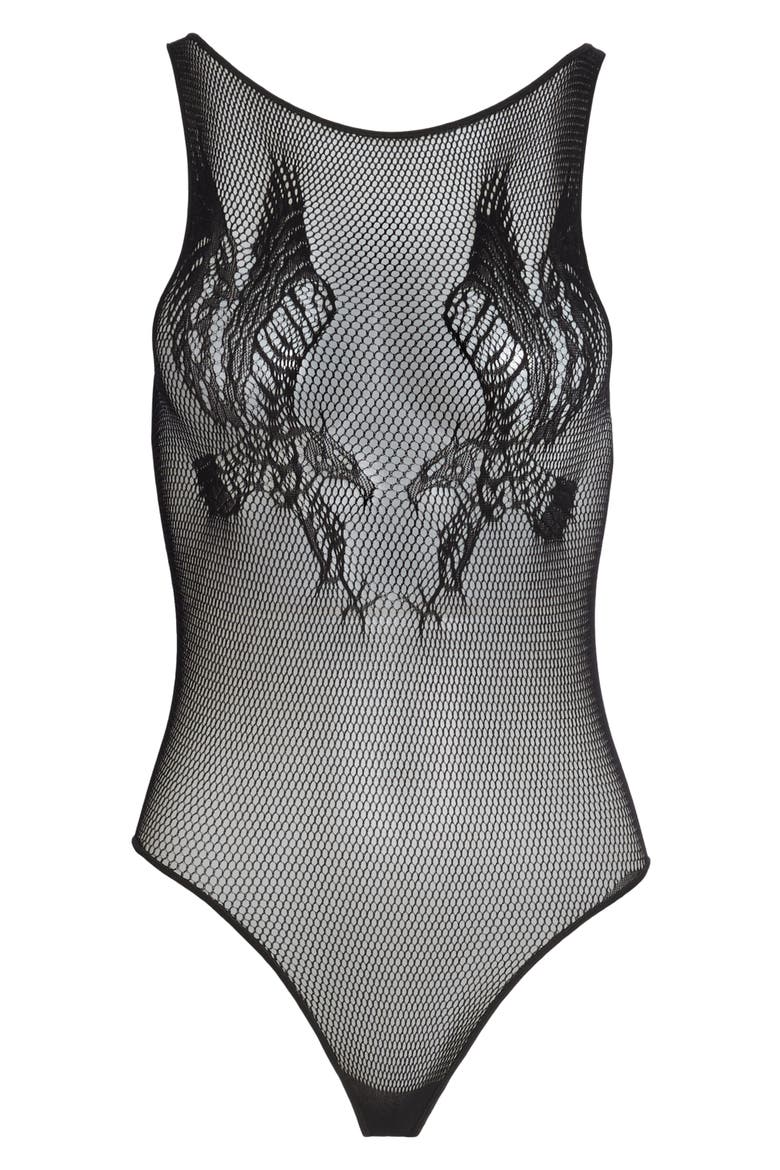 Sleeveless Fishnet Bodysuit, Alternate, color, BLACK