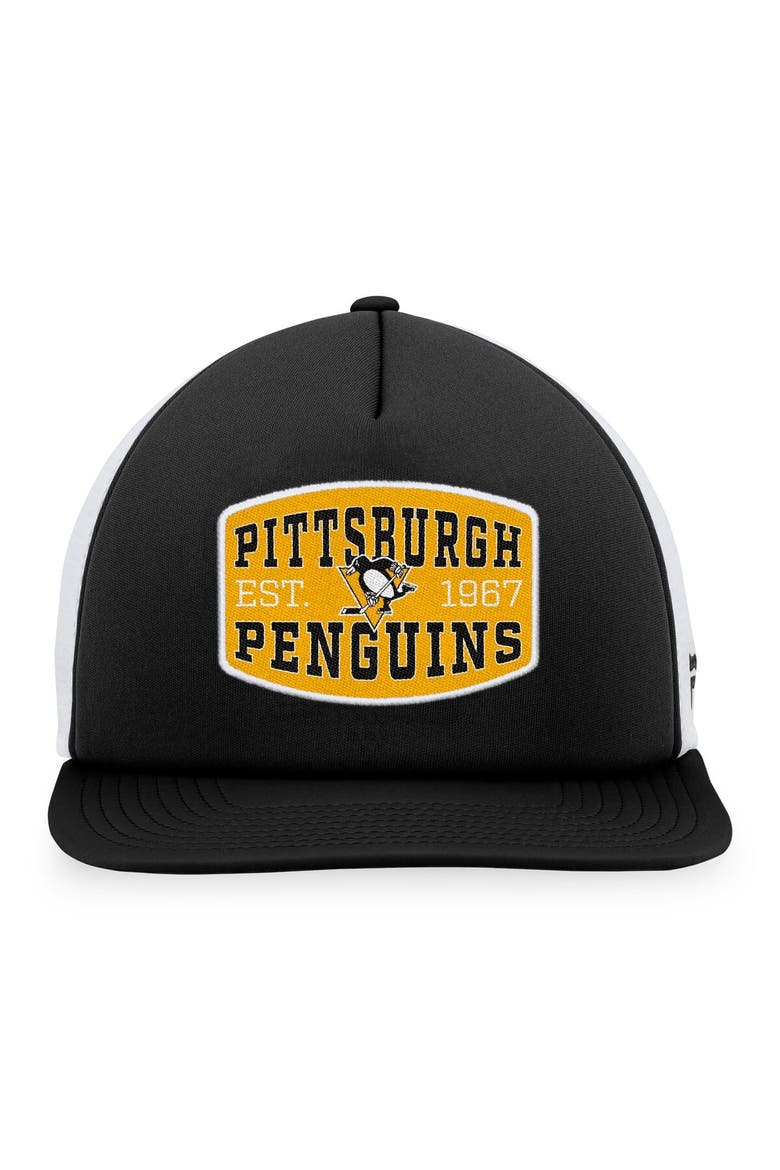 Men's Fanatics Branded Black/White Pittsburgh Penguins Foam Front Patch Trucker Snapback Hat, Alternate, color, Black