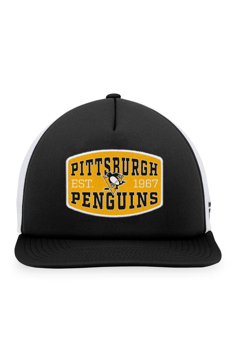 FANATICS Men's Fanatics Branded Black/White Pittsburgh Penguins Foam Front Patch Trucker Snapback Hat, Alternate, color, Black
