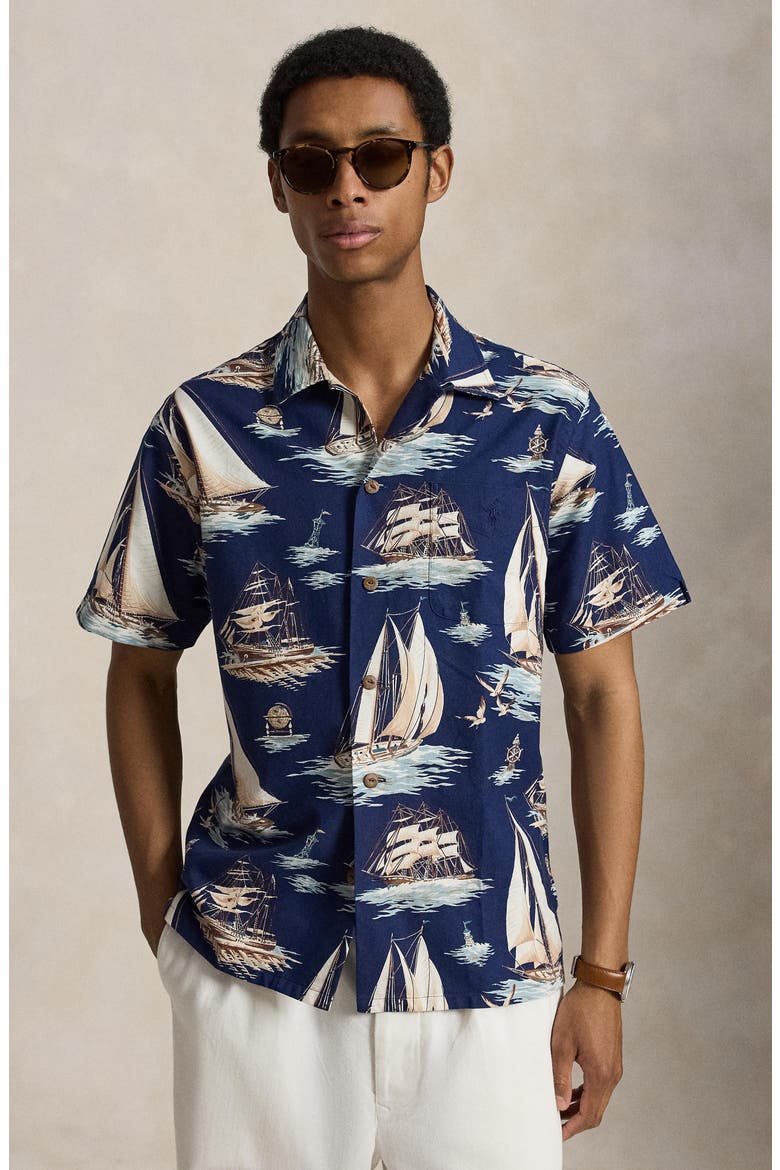Classic Fit Sailboat Print Oxford Shirt, Alternate, color, VINTAGE SCHOONERS