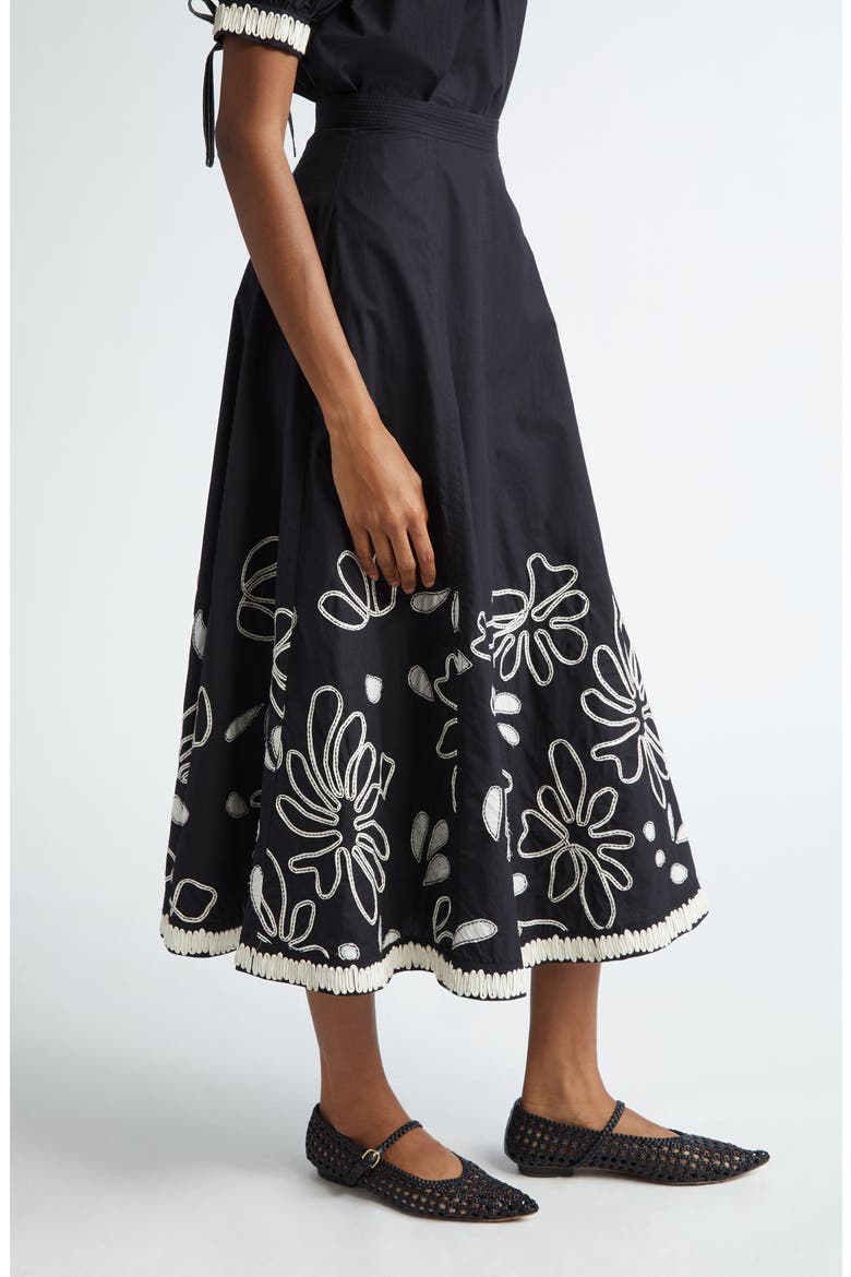 Layla Floral Cotton Maxi Skirt, Alternate, color, RAVEN