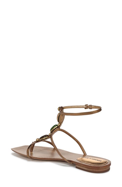Veronica Beard Alba Stone Leather T-strap Flat Sandals In Dark Gold