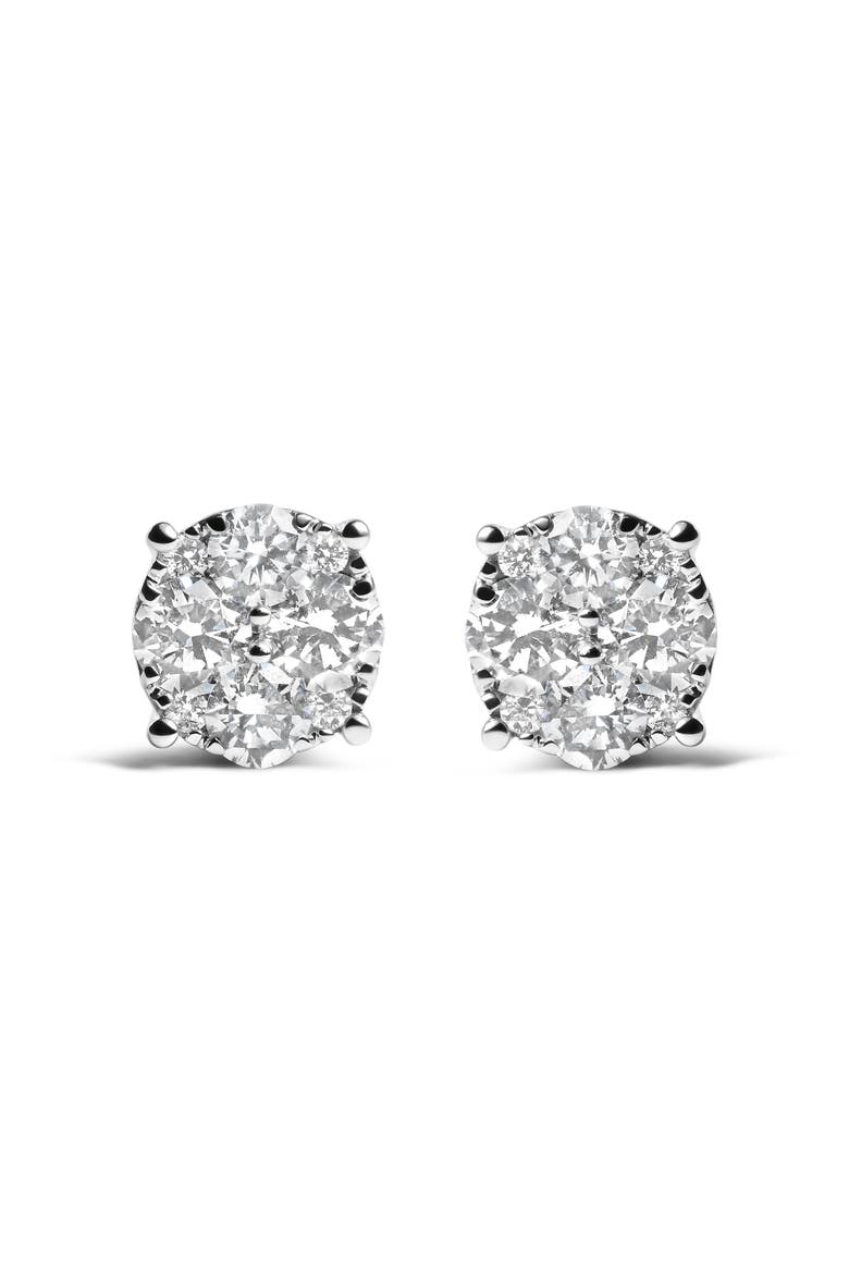 14K White Gold 2.00 Ct Lab Grown Diamond Cluster Stud Earrings, Main, color, White