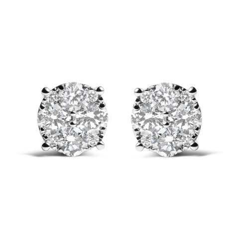 14K White Gold 2.00 Ct Lab Grown Diamond Cluster Stud Earrings