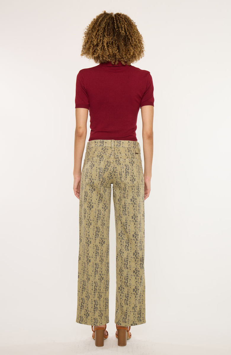 KanCan Renae Mid Rise Slim Wide Leg Jeans, Alternate, color, Olive Snakeskin