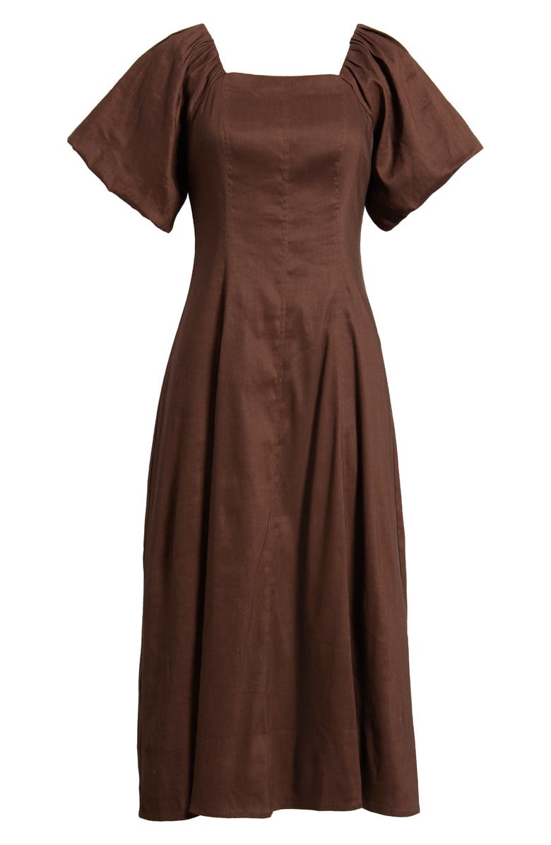 Nordstrom Seam Detail Linen Blend Midi Dress, Alternate, color, Brown Roast