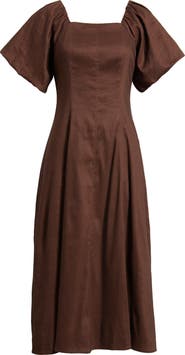 Nordstrom Seam Detail Linen Blend Midi Dress