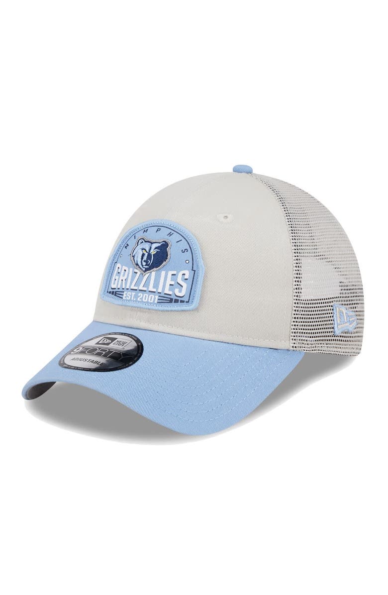 New Era Men's New Era Khaki/Light Blue Memphis Grizzlies Throwback Patch Trucker 9FORTY Adjustable Hat, Main, color, Khaki