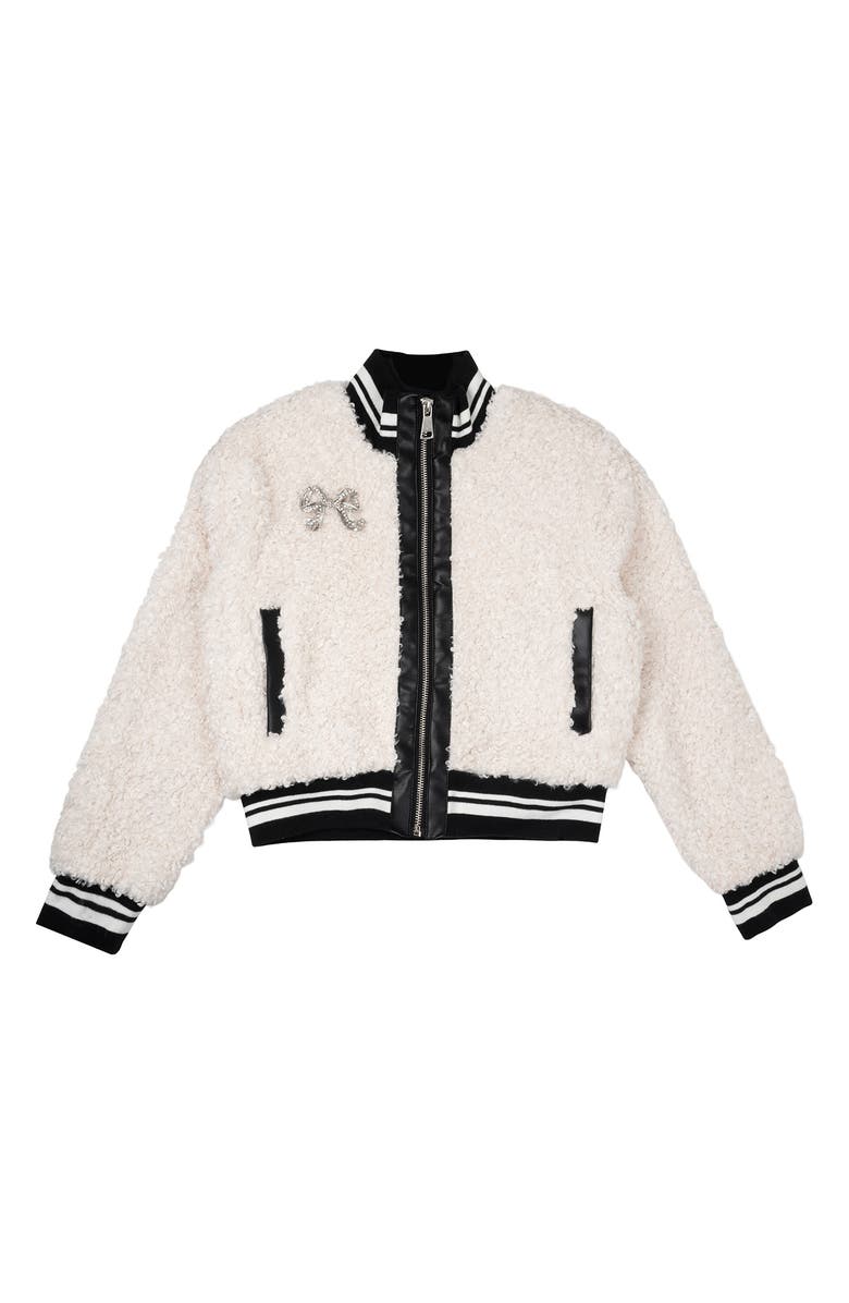 Rare Editions Kids' Faux Shearling Bomber Jacket, Main, color, Ivory